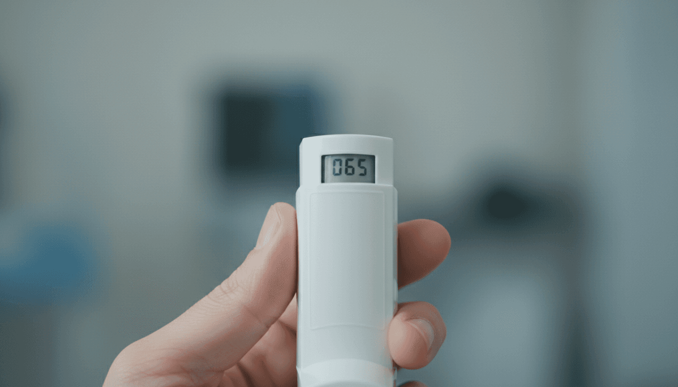 Hand checking the dose counter on an inhaler