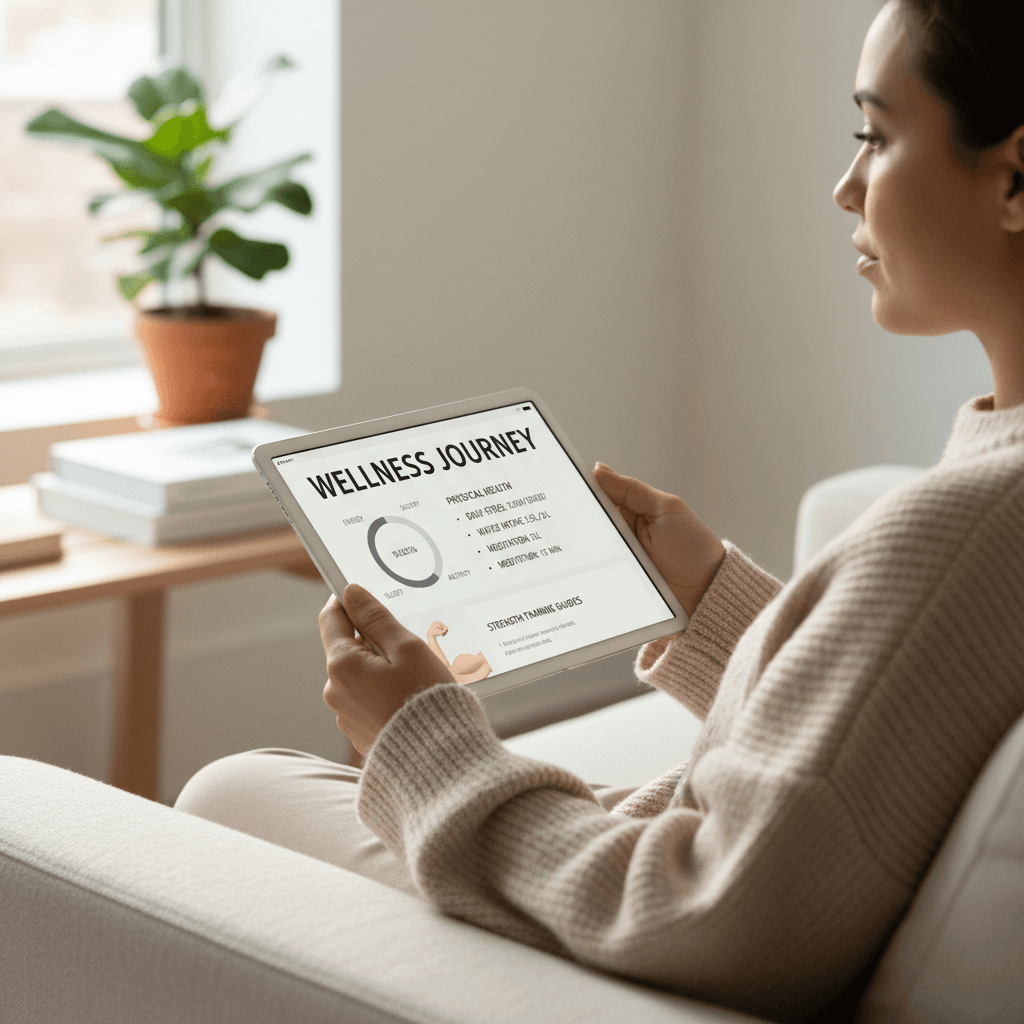 Patient watching a pulmonary tutorial on a smartphone in a bright living room